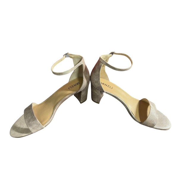 Vaneli Meryn Ankle Strap Block Heel Sandals 7.5 N Womens Shimmering Fabric‎ Open - Picture 2 of 13